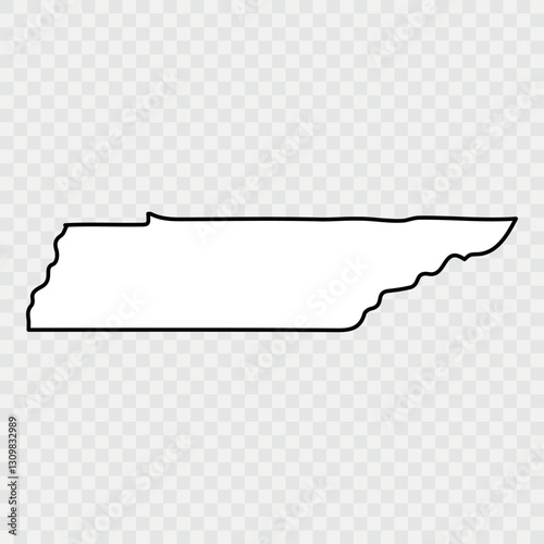 Tennessee Map Black, State Border, United States, US America, Transparent Isolated, Variations. Vector. Tennessee state isolated on background, USA map