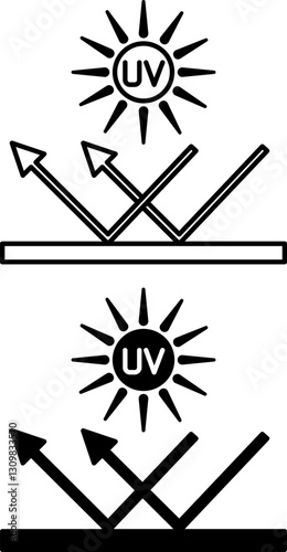 UV Protection Fabric Icons. Black and White Vector Illustration. Fabric That Does Not Let Ultraviolet Radiation Pass To Skin. Concept Of Material Characteristics