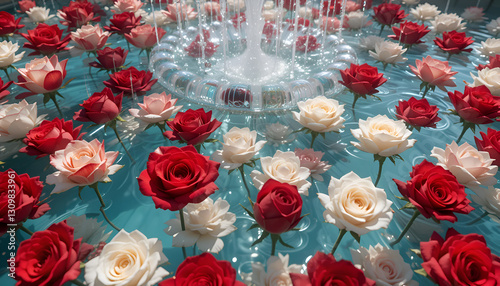 red and white roses in water  isolated on transparents background photo