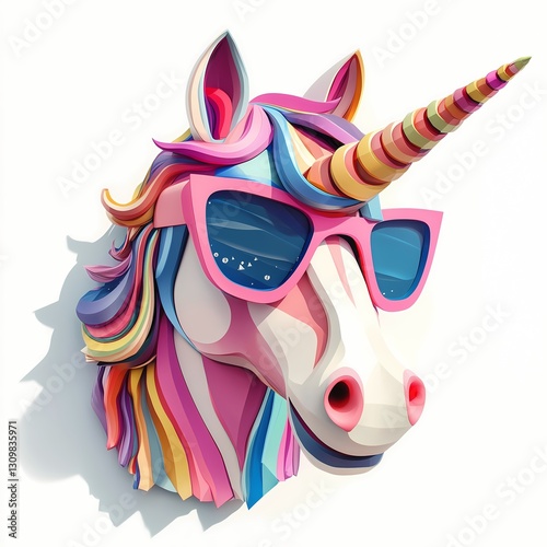 Colorful unicorn in blue glasses that looks cool 