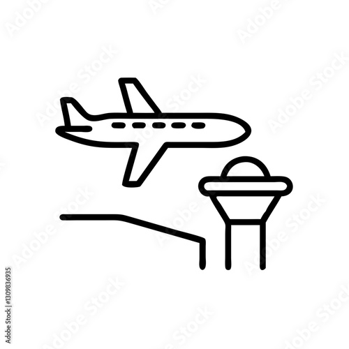 Airplane taking off from airport tower icon