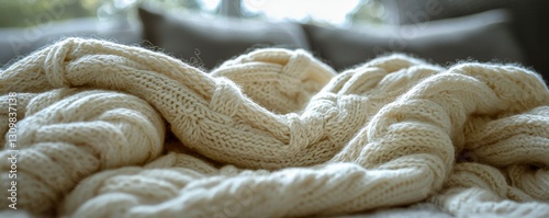 Cosy knit up in a soft white blanket with honed colours, summing warmth and texture to your space, perfect for home decor.
