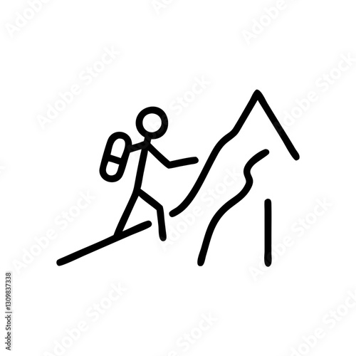 Person hiking up mountain icon