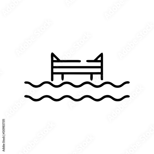 Pier icon on water with waves 
