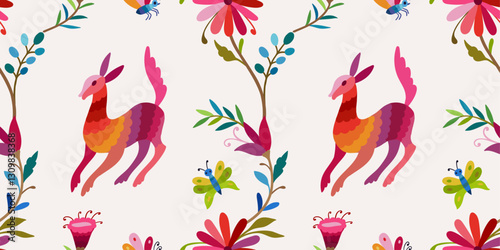 Ornate ethnic Mexican embroidery Otomi. Design for wallpaper, wrapping paper, background, fabric.
