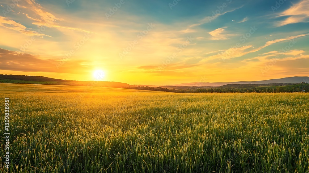 Golden sunset over a vast, rolling field of wheat. Golden sunset over a vast, rolling field of wheat.