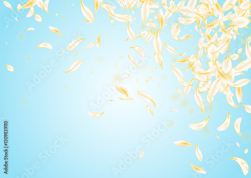 Delicate Lotus Blur Vector Blue Background. Gold