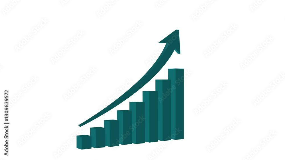 Animated bar graph with successful results. business graph showing growth. 3D animated increase chart icon featuring a rising bar graph or line chart with an upward arrow, symbolizing growth, progress