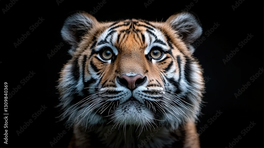 Close-up portrait of a majestic tiger against a black background. Close-up portrait of a majestic tiger against a black background.
