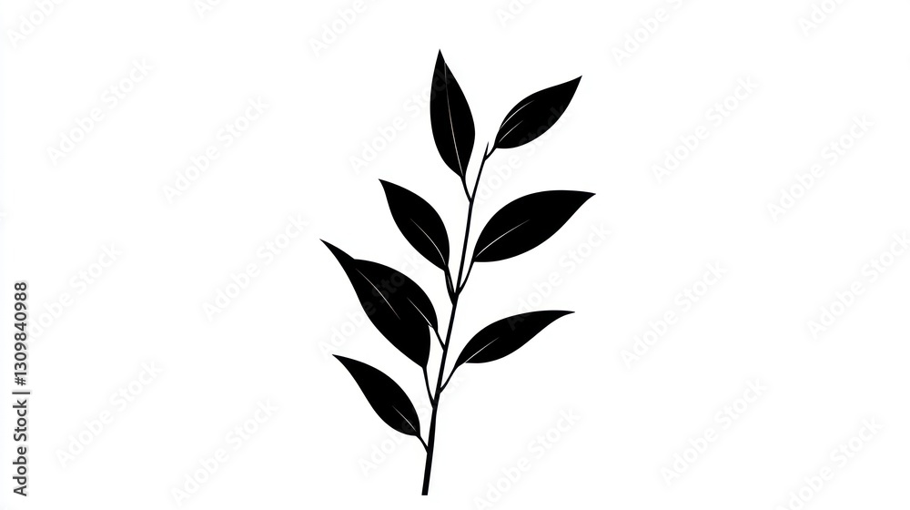Silhouette branch leaves, white background, nature design, graphic element Silhouette branch leaves, white background, nature design, graphic element