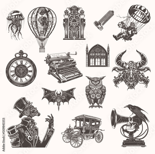 Steampunk Vector Collection – Retro-Futuristic & Mechanical Art