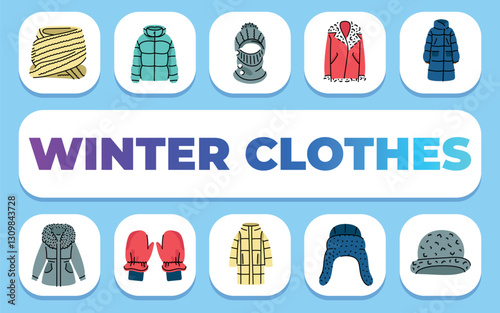 winter clothes text concept. Shablon for presentation and Infographics.