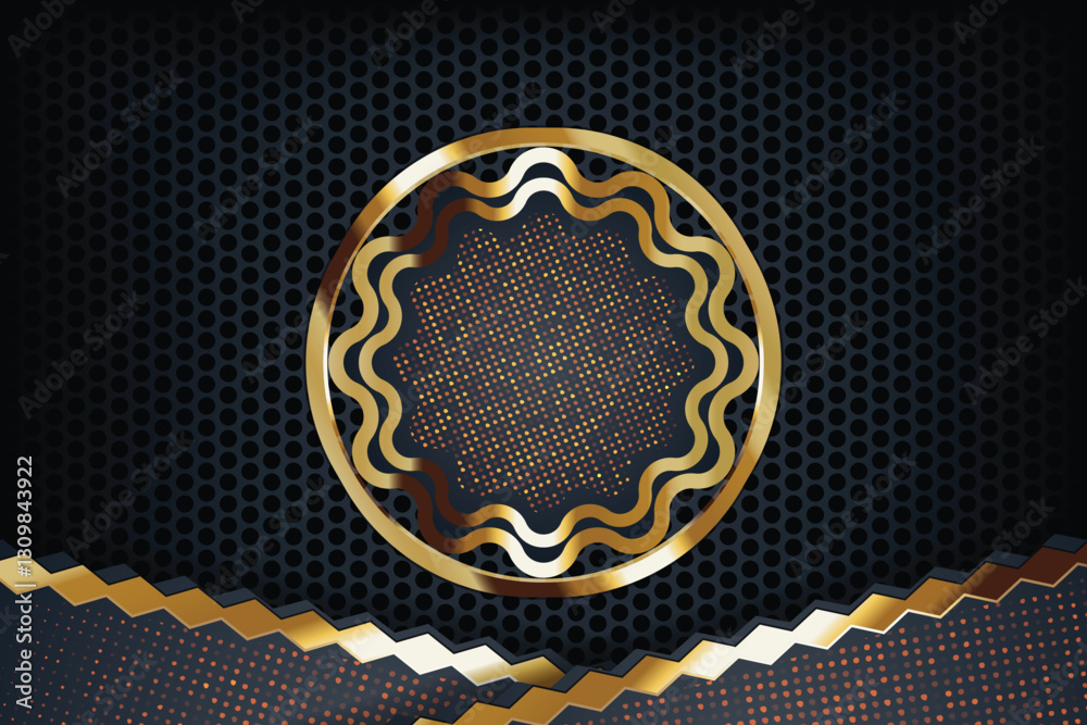 Gold circle design on dark dotted background, website header