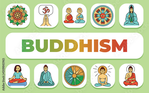 Buddhism text concept. Shablon for presentation and Infographics.