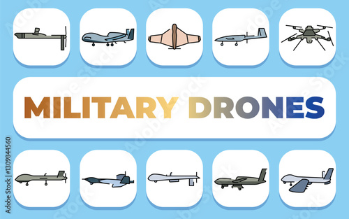 military drones text concept. Shablon for presentation and Infographics.