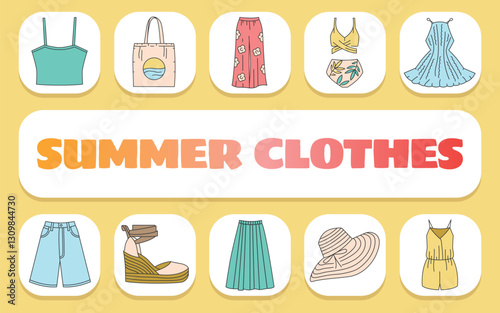 Summer clothes text concept. Shablon for presentation and Infographics.
