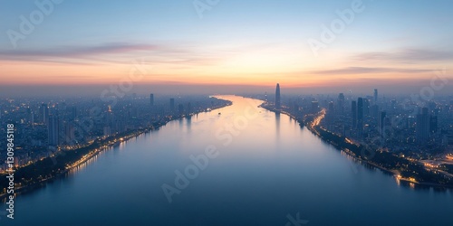 Cityscape at Dawn: An aeria...