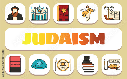 Judaism text concept. Shablon for presentation and Infographics.