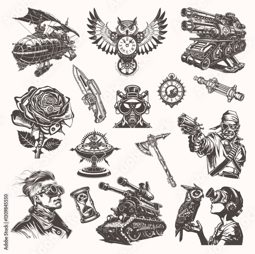 Steampunk Vector Set – Victorian Fantasy & Mechanical Designs
