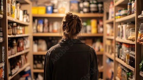 A person experiencing food insecurity, looking at empty shelves in their kitchen