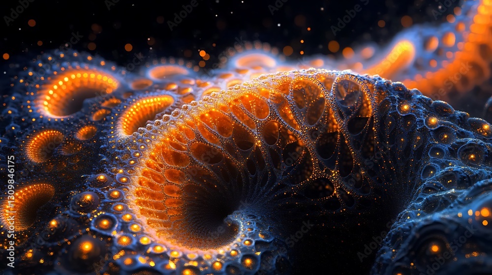 Abstract fractal organism, glowing in dark space.  Possible use scientific, digital art background
