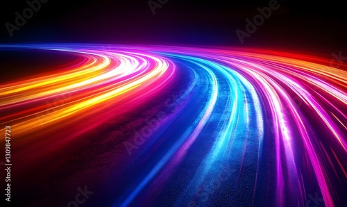 Abstract light trails creating a vibrant speed effect on dark background