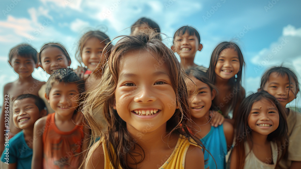 happy children group smiling together happy children group smiling together