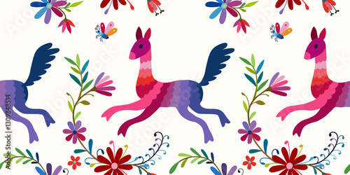 Mexican Otomi embroidery seamless pattern.