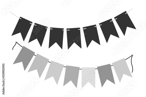 Monochrome pennant garlands on rope dark and grayscale Black Day greeting Decorative elements Set 2