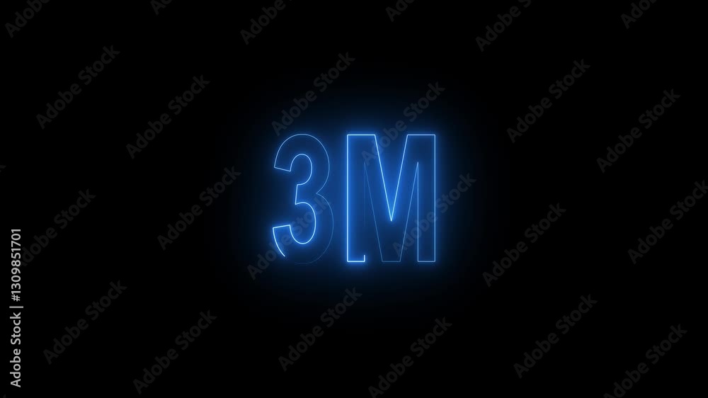 3M text animation by cyan color neon on black background. 3M text animation by cyan color neon on black background.