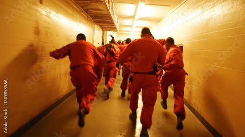 Prison Inmates Running Corridor