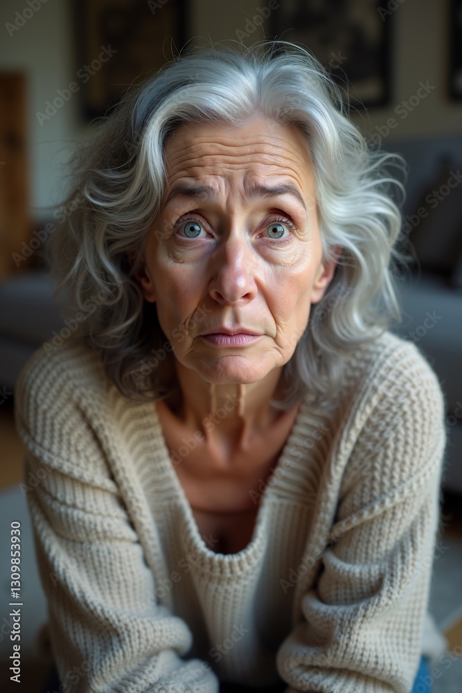 Emotional expression of domestic violence victim in a home environment highlighting feelings of fear and distress Emotional expression of domestic violence victim in a home environment highlighting feelings of fear and distress
