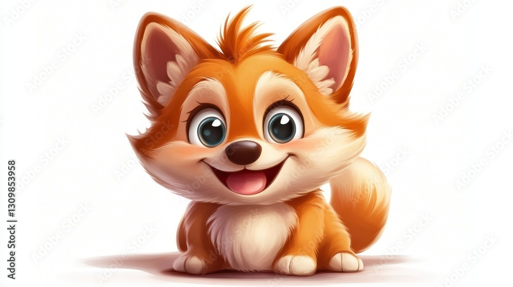 A Smiling Cartoon Fox Sitting Happily With Bright Eyes A Smiling Cartoon Fox Sitting Happily With Bright Eyes