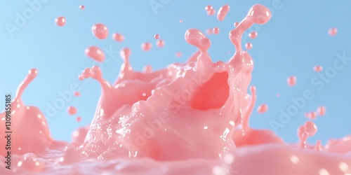 Strawberry Splash: Capturing the dynamic moment of a strawberry-flavored liquid erupting in a burst of vibrant color.