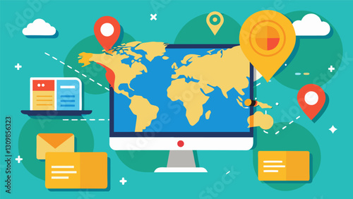 Using online mapping tools to create visual aids for a geography assignment.. Vector illustration