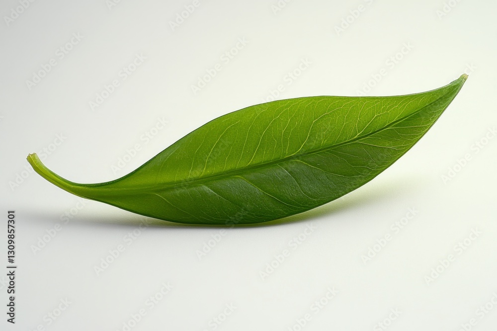 Obraz premium Single Green Leaf on White Background