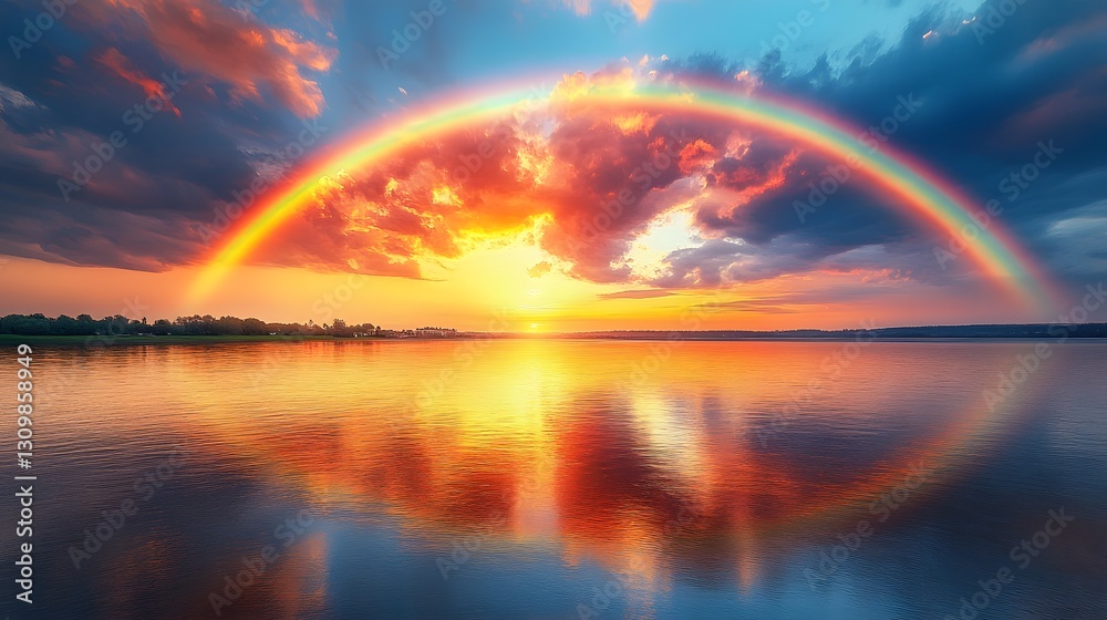 A Breathtaking Rainbow Arching Across a Radiant Sky in the Aftermath of Rain A Breathtaking Rainbow Arching Across a Radiant Sky in the Aftermath of Rain