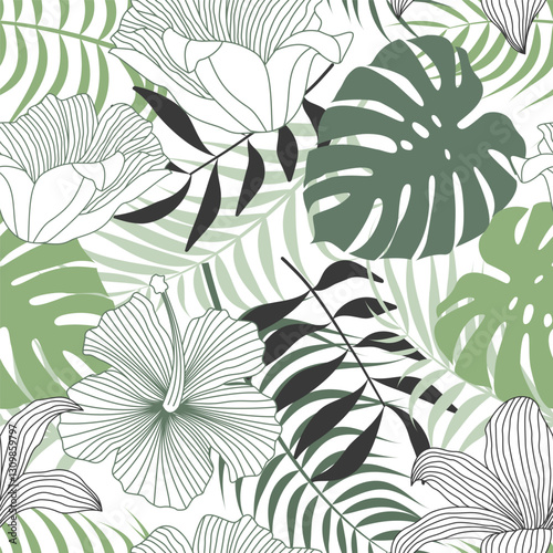 Floral seamless pattern with leaves. tropical background	
