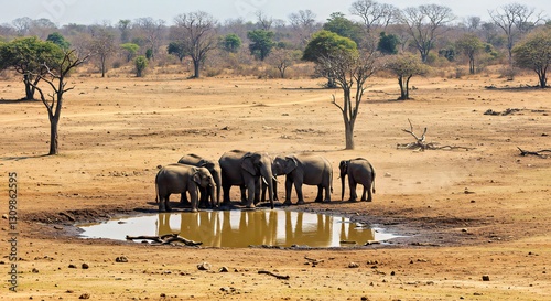 A small remaining puddle of water where elephants gather