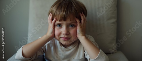Child shows distress in response to domestic violence in home environment, illustrating emotional impact of trauma and vulnerability