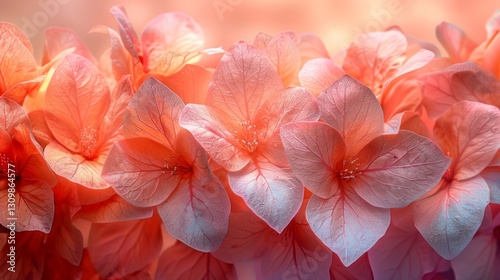 Predominantly peach, pink, and white, with subtle accents of green for the leaves.