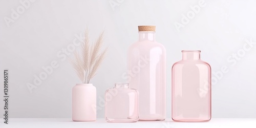 Pink Glass Bottles and Vase...