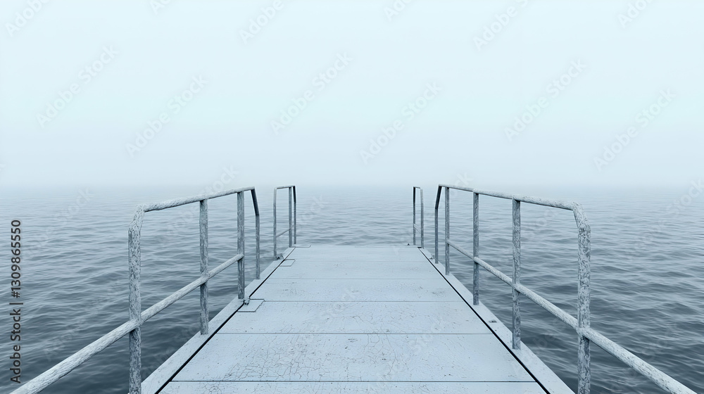 Fototapeta premium Serene Dock Overlooking Calm Water in a Foggy Atmosphere