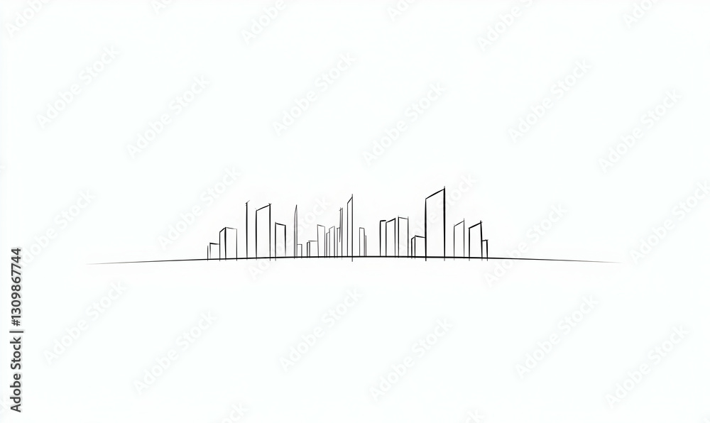 Obraz premium Minimalist Line Art Cityscape Illustration on White Background