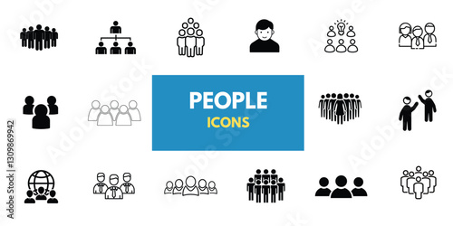 People, human, person thin line icon set. Containing participants, groups, teams, organizations, communities, populations, audiences, and members. Vector illustration
