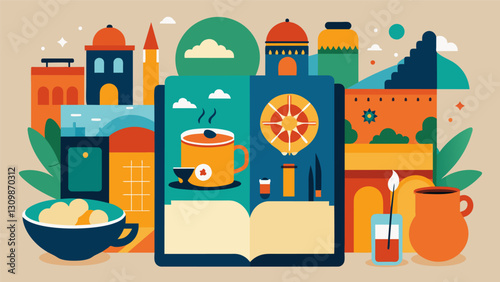 From the quaint cafes of Paris to the bustling markets of Marrakech this treasured diary was a time capsule of a travelers most cherished moments.. Vector illustration