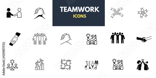 Business teamwork, team building, workgroup, and human resources minimal thin line web icon set. Outline icons collection. Simple vector illustration.