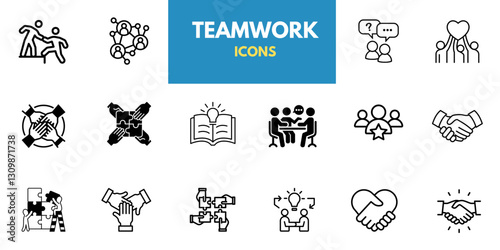 Business teamwork, team building, workgroup, and human resources minimal thin line web icon set. Outline icons collection. Simple vector illustration.