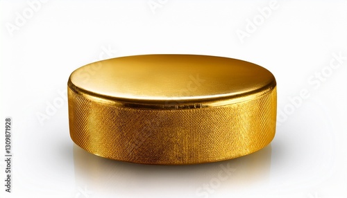golden hockey puck isolated on white background