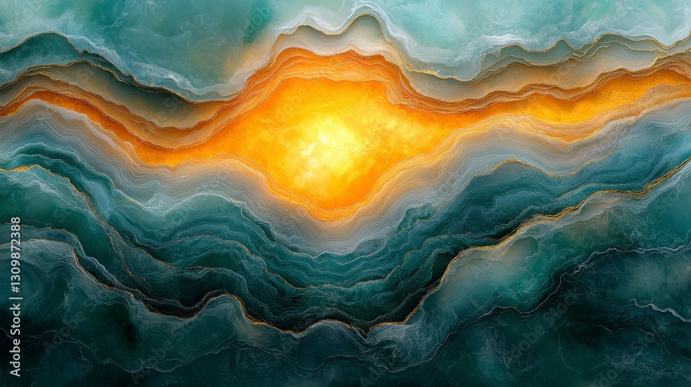 Obraz premium Abstract Teal and Gold Molten Wave Design